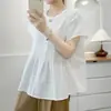 Novedad de Verano 2026: Camisa Casual para Mujer de Manga Corta, Versátil, Reductora de Edad, con Cuello Redondo y Pliegues, Fresca y Dulce