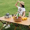 Mesa de barbacoa portátil para camping al aire libre, patas en X, madera maciza, ligera, fácil de montar, mesa enrollable, para ocio al aire libre y plegable