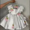 Vestido de niña, vestido blanco, vestido tutú de flor de tulipán para el cumpleaños de bebé con tirantes y mangas abullonadas, vestido de princesa