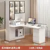 Escritorio de esquina de madera maciza de lujo ligero con estantería, combinación integrada de escritorio de computadora y estantería para dormitorio, uso doméstico, escritorio de estudio para estudiantes y escritorio de escritura