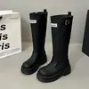 Botas de caña alta de cuero rojo con suela gruesa 2026 Nuevo estilo Moda Versátiles Hasta la rodilla Botas de viaje Botas de montar