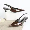 Sandalias de Comercio Exterior Transfronterizas Estilo Europeo y Americano con Tacón Delgado, Verano Frances Punta Fina, Cómodas y Versátiles, Adecuadas para Ir al Trabajo, Tacones Altos de Tacón Medio