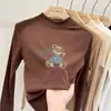 Nueva colección de otoño e invierno: Camiseta base de cuello alto para niñas, top infantil simple y versátil, camiseta de terciopelo alemán de manga larga para niñas pequeñas