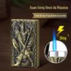 MF546 relevo Guan Gong Langsheng tom de aço reto Langsheng isqueiro inflável de metal para namorado marido