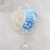 6 Piezas de Flores de Muñeca con Perlas Estilo Coreano para Novia y Dama de Honor, Corsage de Rosa con Cinta de Gasa Leche, Proveedor Mayorista de Suministros para Bodas