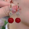 Novedad 2025 Pendientes Personalizados de Frijol Rojo con Circonita y Elegantes Pendientes de Perla, Pendientes de Frijol Rojo Famosos en Internet para Mujer al por Mayor