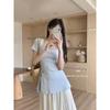 Camiseta Casual de Color Sólido con Abertura y Cuello Cuadrado de Manga Corta Estilo Coreano para Mujer, Nuevo Top de Moda Dulce para el Trabajo de Verano Fábrica