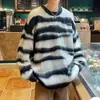 Suéter de rayas color block para otoño e invierno, estilo holgado y relajado para hombre, top de punto casual retro americano para parejas