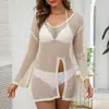 2026 Nuevo Cubre Traje de Playa Transfronterizo para Amazon Estilo Europeo y Americano Hueco con Abertura Lateral Vestido de Playa Personalizado de Manga Larga para Mujer