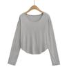 1590-24 Primavera Nuevo Americano Cuello Redondo Manga Larga Curva Delgada Verano Tencel Corta Blusa Camiseta Protector Solar