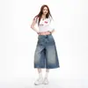 Pantalones vaqueros cropped rectos de estilo retro americano para mujer, nuevo modelo verano 2026, lavados y agrietados, corte holgado, pantalones de pierna ancha adelgazantes