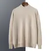 Suéter de Cachemir para Hombre Cuello Alto Medio Prenda de Primera Línea Sin Costuras Talla Grande Tejido Suéter Cálido Versátil Camisa Base Top de Color Sólido