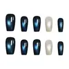 Gato Ojo de Luna Marrón y Azul de Alta Calidad Elegante Estilo Girly Estilo Hermana Real Blanqueadora Manicura Estilo Corto 30 Piezas Manicura Usable