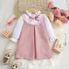 Vestido de Otoño Dos en Uno para Niña, Patchwork de Tweed de Manga Larga con Bordes Fruncidos y Lazo, Vestido de Princesa