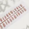 Uñas Postizas 30 Piezas Enteras T046 Rosa Floral Corta Escalera Francesa Dorado Ojo de Gato Blanqueamiento Elegante Espejo Mágico Polvo Manicura