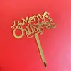 Decoração de bolo para assar no Natal série Vermelho Dourado Platina cartão de bolo acrílico feliz natal