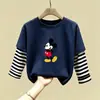 Camiseta de Algodão Puro Manga Longa Infantil Média/Grande Primavera e Outono Nova Blusa Solta para Meninas Estampada Desenho Animado de Menina Camada de Base Tendência