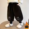 Pantalones de Felpa para Niñas Otoño e Invierno Felpa Integrada Dibujos Animados Infantiles Pantalones de Chándal Bebé Cálidos Casuales Joggers