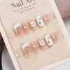Dicas Populares de Unhas Curtas do Xiaohongshu, Unhas Usáveis com Strass de Estrela de Cinco Pontas, Adesivos de Unha Estilo Francês, Unhas Postiças que Deixam a Pele Mais Clara