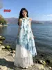 Vestido tradicional teñido con nudos de Yunnan-Guizhou teñido de azul, vestido largo teñido con nudos hecho a mano, adelgazante, suave y dulce vestido de tirantes