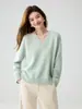 Suéter de cashmere com fio floral espesso para outono e inverno com design de ombro raglã, tricô pulôver feminino com decote V, estilo solto e casual