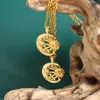 Collar para Mujer Transfronterizo Nuevo Sol y Luna Combinados con Placa Redonda Europeo y Americano Incrustado con Pedrería Colgante Hueco Cadena para Clavícula Joyería