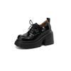 Zapatos de cuero de suela gruesa y tacón grueso para mujer, nuevos de primavera 2025, plataforma impermeable, plataforma de sierra, suela con lazo, zapatos casuales para mujer