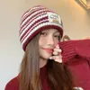Gorro de Lana Holgado con Cordón Estilo Coreano para Mujer, Sombrero de Lana para Otoño e Invierno, Circunferencia de Cabeza Grande, Adelgazante de Cara, Versátil, Cálido, Protector de Orejas, Gorro de Punto