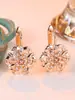 Aretes de Clip para Oreja con Forma de Flor de Pétalos Múltiples de Pedrería Estilo Europeo Ligeros de Lujo Pendientes Completos de Pedrería con Forma Floral