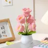Flor de lirio creativa borla maceta tejida a mano simulación flor de lana verde regalo adornos para coche escritorio flor