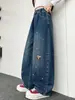 Calça Jeans Nova Estilo Outono para Meninas Mais Velhas, Jeans Bordado Infantil, Tendência de Moda Estilosa e Versátil