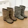 2026 Verano Nuevas Botas Arrugadas Apiladas Tacón Grueso Pierna Ancha Botas Adelgazantes Botas Vaqueras Botines Estilo Post-Apocalíptico Moda