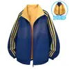 Jaqueta com gola alta, reversível, design popular de três listras, novo top casual versátil, jaqueta para homens e mulheres, jaqueta dupla face