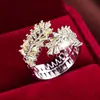 Anillo de Diseño Abierto con Rama de Olivo y Hoja Personalizado de Moda, Sensación Exquisita y de Alta Gama, Anillo Meñique Completo de Zirconia, Anillo Cruzado para Dedo Índice Completo de Zirconia
