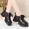 Sapatos de Salto Médio com Cadarço, Bico Redondo, Estilo Britânico, Corte Profundo, Sola Grossa, Salto Bloco, Sapatos de Couro com Amarração Cruzada Retrô, Solas Macias, Adequados para Combinar com Saias