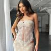 Xy22169 Top Tubinho de Renda Cardigã Transparente Top Nova Moda Primavera 2023 Sexy Sexy Colete Curto
