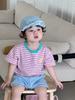 Traje de Camiseta de Manga Corta a Rayas de Verano para Niños Shorts de Mezclilla Ropa para Niños Nuevo Estilo Coreano Ropa para Bebé Delgada