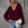 Blusa de Gasa para Mujer de Manga Larga con Cuello en V, Color Sólido, Manga de Murciélago, Botonadura Sencilla, Primavera y Verano, Transfronteriza Europea y Americana 2022