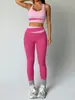 Popular Conjunto de Yoga Dos Piezas para Mujer con Bloques de Color Rosa, Cruzado en la Cintura, Cintura Alta, Levantamiento de Glúteos, Secado Rápido, Tanque Deportivo y Pantalones Largos