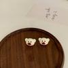 Pendientes de plata S925 con diseño de oso y aguja para mujer, estilo japonés, suaves y frescos, con pintura en aerosol, 2021