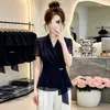 Chal sin mangas de retazos de encaje estilo francés, maduro y ligero, con lunares para mujer, nueva moda de verano, top que estiliza la figura y ciñe la cintura con cuello en V