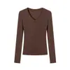 Camiseta blanca de manga larga con cuello en V para otoño e invierno para mujer, nuevo diseño 2026, camiseta básica pura y sexy para chicas con estilo