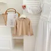 Camiseta base de manga larga con cuello con volantes para niña, ropa interior cálida de algodón para primavera y otoño, top grueso lindo estilo coreano para niños
