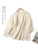 Camisa Estilo Japonés Limei Primavera Nueva Algodón Puro Bordada Cuello Redondo Babydoll con Botones Frontales y Bordado Fino Blusa de Dobladillo Grande