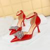 8323-H20 Zapatos de Verano de Tacón Alto Zapatos de Mujer Zapatos Huecos Puntiagudos Huecos Lazo de Pedrería Sandalias de Tacón Único