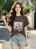 Camiseta de manga corta con retazos de encaje y espalda descubierta para mujer, nueva moda coreana de verano 2026, top ajustado