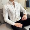 Camisa de Manga 3/4 2026 Primavera/Verão Nova Masculina Listrada Estampada Tecido Tingido em Fio Casual Business Camisa de Manga 3/4 Atacado