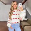 Suéter de punto Vysdul dulpek con contraste de color en el corazón, cuello redondo, suéter ruso para mujer