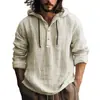 Jaqueta Masculina de Manga Longa com Capuz, Cor Sólida, Corte Solto, Estilo Novo Europeu e Americano, Camisa Masculina de Linho, Moderna, Casual e Versátil