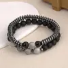 Pulsera de Hombre Fresca de Nuevo Estilo Transfronteriza Combinación de Piedra Negra Simple, Piedra Mapa, Piedra Esmerilada Pulsera de Perlas para Hombre